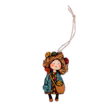 Load image into Gallery viewer, Hand-Painted Papier Mache Ornament of Girl and Yarns - Dreamy Yarns | NOVICA
