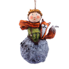 Load image into Gallery viewer, Hand-Painted Papier Mache Ornament of Boy and Fox - The Dreamy Prince | NOVICA