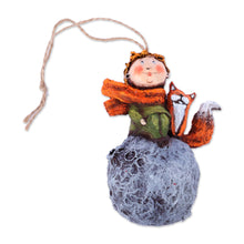 Load image into Gallery viewer, Hand-Painted Papier Mache Ornament of Boy and Fox - The Dreamy Prince | NOVICA