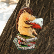 Load image into Gallery viewer, Hand-Painted Papier Mache Ornament of Hedgehog and Books - Hedgehog's Delight | NOVICA