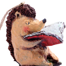 Load image into Gallery viewer, Hand-Painted Papier Mache Ornament of Hedgehog and Books - Hedgehog's Delight | NOVICA