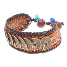 Load image into Gallery viewer, Warm-Toned Beaded Wristband Bracelet with Brass Coins - Earth Coins | NOVICA