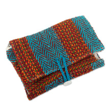 Load image into Gallery viewer, Brown and Teal Handloomed Wool Organizer with Button Closure - Sumaq | NOVICA