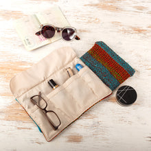 Load image into Gallery viewer, Brown and Teal Handloomed Wool Organizer with Button Closure - Sumaq | NOVICA