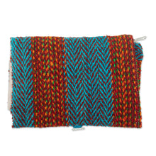 Load image into Gallery viewer, Brown and Teal Handloomed Wool Organizer with Button Closure - Sumaq | NOVICA