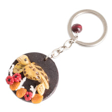 Load image into Gallery viewer, Handmade Painted Pinewood and Cold Porcelain Turtle Keychain - The Little Turtle | NOVICA