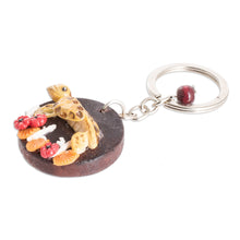 Load image into Gallery viewer, Handmade Painted Pinewood and Cold Porcelain Turtle Keychain - The Little Turtle | NOVICA