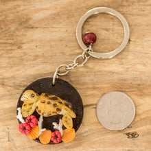 Load image into Gallery viewer, Handmade Painted Pinewood and Cold Porcelain Turtle Keychain - The Little Turtle | NOVICA