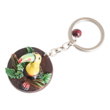 Load image into Gallery viewer, Handmade Painted Pinewood and Cold Porcelain Toucan Keychain - The Little Toucan | NOVICA