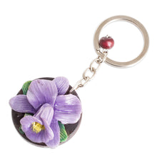 Load image into Gallery viewer, Handmade Painted Pinewood and Cold Porcelain Guaria Keychain - The Little Guaria | NOVICA
