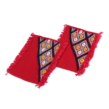 Load image into Gallery viewer, 2 Red Cotton Coasters with Hand-Embroidered Geometric Motif - Embellished Red | NOVICA