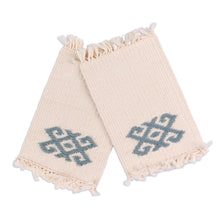 Load image into Gallery viewer, 2 Handwoven Ivory Cotton Coasters with Wool Hand Embroidery - Traditions in Ivory | NOVICA
