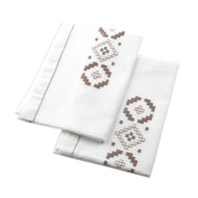 Load image into Gallery viewer, Embroidered Brown and White Cotton Tea Towels (Pair) - Cocoa Diamonds | NOVICA