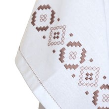 Load image into Gallery viewer, Embroidered Brown and White Cotton Tea Towels (Pair) - Cocoa Diamonds | NOVICA