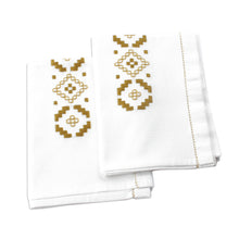 Load image into Gallery viewer, Embroidered Golden and White Cotton Tea Towels (Pair) - Treasure Diamonds | NOVICA
