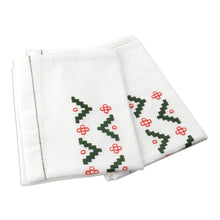 Load image into Gallery viewer, Pair of Embroidered Red and Green Cotton Tea Towels - Green Directions | NOVICA