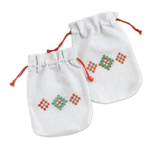 Load image into Gallery viewer, Set of 2 Embroidered Cotton Pouches from Armenia - Spring Mist | NOVICA
