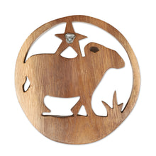Load image into Gallery viewer, Aries-Themed Hand-Carved Round Suar Wood Relief Panel - Aries Firmament | NOVICA