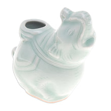 Load image into Gallery viewer, Celadon Ceramic Vase of Elephant with Trunk Up from Thailand - Elephant Beauty | NOVICA