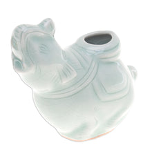 Load image into Gallery viewer, Celadon Ceramic Vase of Elephant with Trunk Up from Thailand - Elephant Beauty | NOVICA