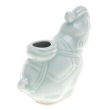 Load image into Gallery viewer, Celadon Ceramic Vase of Elephant with Trunk Up from Thailand - Elephant Beauty | NOVICA