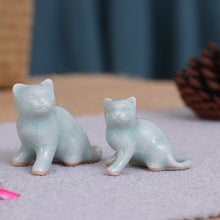 Load image into Gallery viewer, Pair of Celadon Ceramic Cat Figurines Handmade in Thailand - Cat Allure | NOVICA