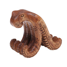 Load image into Gallery viewer, Hand-Carved Natural Brown Jempinis Wood Octopus Phone Stand - Marine Assistant in Brown | NOVICA