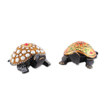 Load image into Gallery viewer, 2 Wood Turtle Magnets with Beaded and Hand-Painted Accents - Festive Turtles | NOVICA