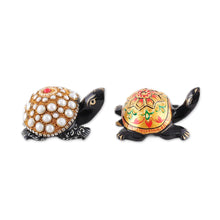 Load image into Gallery viewer, 2 Wood Turtle Magnets with Beaded and Hand-Painted Accents - Festive Turtles | NOVICA