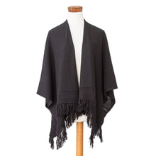 Load image into Gallery viewer, Black Cotton Ruana with Fringe Handwoven in Guatemala - Ancestral Elegance | NOVICA