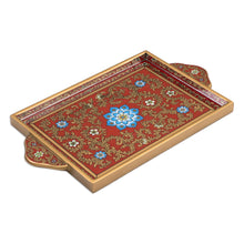 Load image into Gallery viewer, Reverse Painted Glass Serving Tray - Crimson Garden | NOVICA