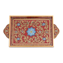 Load image into Gallery viewer, Reverse Painted Glass Serving Tray - Crimson Garden | NOVICA