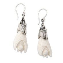 Load image into Gallery viewer, Bat-Themed Sterling Silver Dangle Earrings in White - Angel Bat | NOVICA