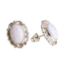 Load image into Gallery viewer, Sterling Silver Button Earrings with Lilac Jade Stones - Maya Queen in Lilac | NOVICA