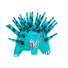 Load image into Gallery viewer, Hand-Painted Wood Alebrije Porcupine Figurine in Jade Green - Cute Porcupine in Jade | NOVICA