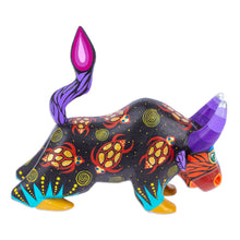 Load image into Gallery viewer, Hand-Painted Colorful Wood Alebrije Bull Figurine in Black - Sea Bull | NOVICA