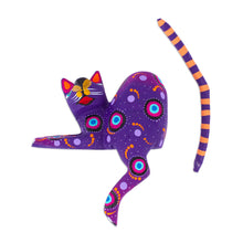 Load image into Gallery viewer, Hand-Painted Purple Copal Wood Alebrije Cat Figurine - Placid Feline in Purple | NOVICA