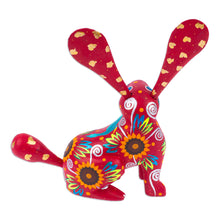 Load image into Gallery viewer, Floral Russet Copal Wood Alebrije Bunny Figurine from Mexico - Fluffy Russet Ears | NOVICA