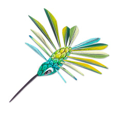 Load image into Gallery viewer, Hand-Painted Green Copal Wood Alebrije Bird Ornament - Jungle Plumage | NOVICA