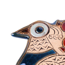 Load image into Gallery viewer, Peacock and Pomegranate-Themed Blue and Red Ceramic Ornament - Spiritual Messenger | NOVICA
