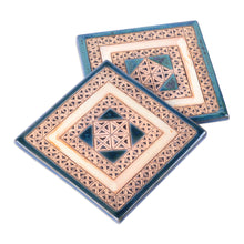 Load image into Gallery viewer, Pair of Handcrafted Geometric Ceramic Coasters in Blue - Blue Cosmopolis | NOVICA