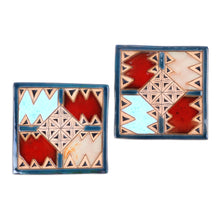 Load image into Gallery viewer, Pair of Handcrafted Ceramic Coasters in Blue and Red Hues - Blue Metropolis | NOVICA