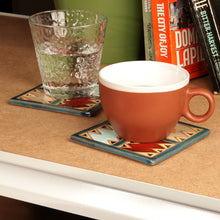 Load image into Gallery viewer, Pair of Handcrafted Ceramic Coasters in Blue and Red Hues - Blue Metropolis | NOVICA