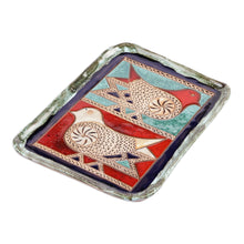 Load image into Gallery viewer, Bird-Themed Glazed Red and Turquoise Ceramic Platter - Poetry Birds | NOVICA