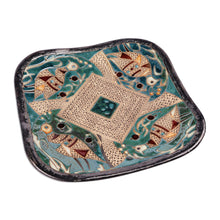Load image into Gallery viewer, Bird-Themed Glazed Green and Brown Ceramic Platter - Majestic Pond | NOVICA