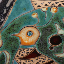 Load image into Gallery viewer, Bird-Themed Glazed Green and Brown Ceramic Platter - Majestic Pond | NOVICA