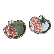 Load image into Gallery viewer, Pair of Glazed Ceramic Pomegranate Catchalls in Green - Vibrant Green Pomegranate | NOVICA