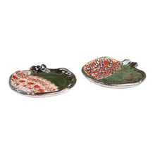 Load image into Gallery viewer, Pair of Glazed Ceramic Pomegranate Catchalls in Green - Vibrant Green Pomegranate | NOVICA