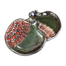 Load image into Gallery viewer, Pair of Glazed Ceramic Pomegranate Catchalls in Green - Vibrant Green Pomegranate | NOVICA