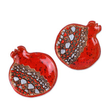 Load image into Gallery viewer, Pair of Red and Grey Glazed Ceramic Pomegranate Catchalls - Sweet Pomegranate | NOVICA